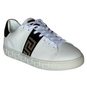 Versace Greek key Men's White/Black Leather Sneakers 13 US (46) 1014460 NIB $725